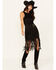 Image #1 - Rock & Roll Denim Women's Faux Suede Fringe Belted Mini Dress, Black, hi-res