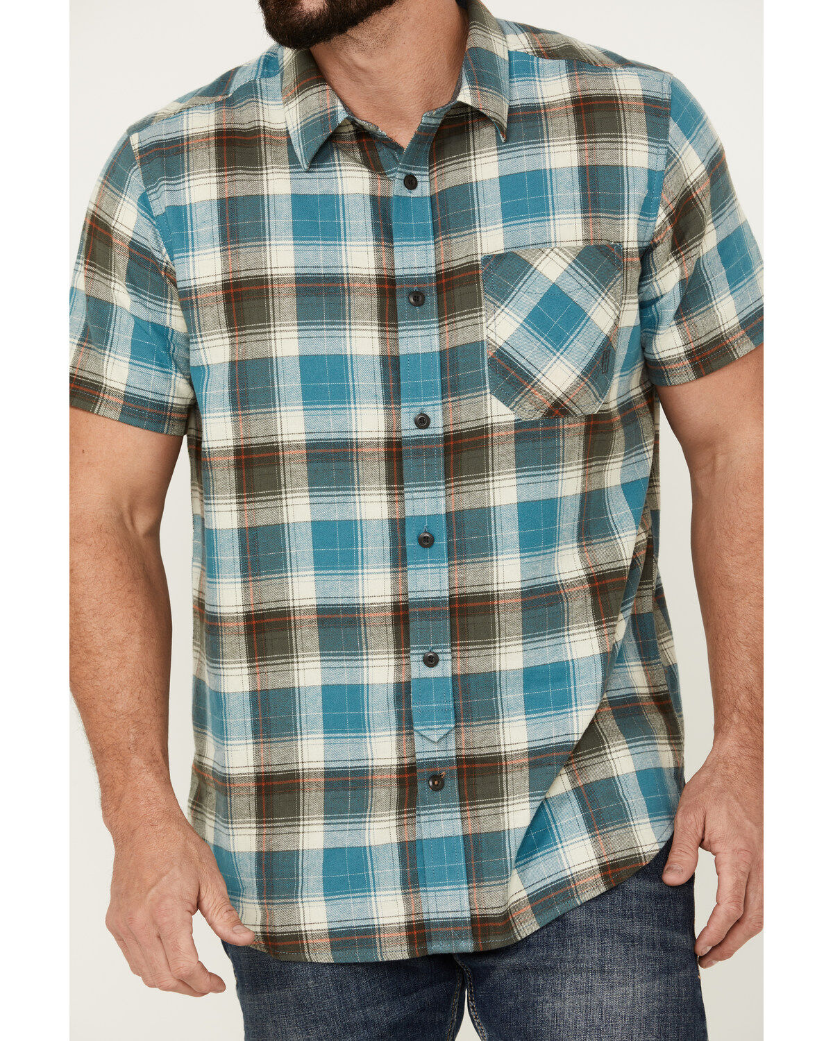 Image #3 - Brothers and Sons Men's Bonner Plaid Print Short Sleeve Button Down Western Shirt, Light Blue, hi-res