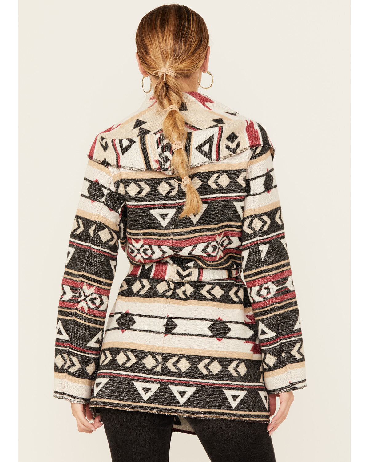Image #4 - Cripple Creek Women's Southwestern Wrap Hooded Cardigan, Black, hi-res