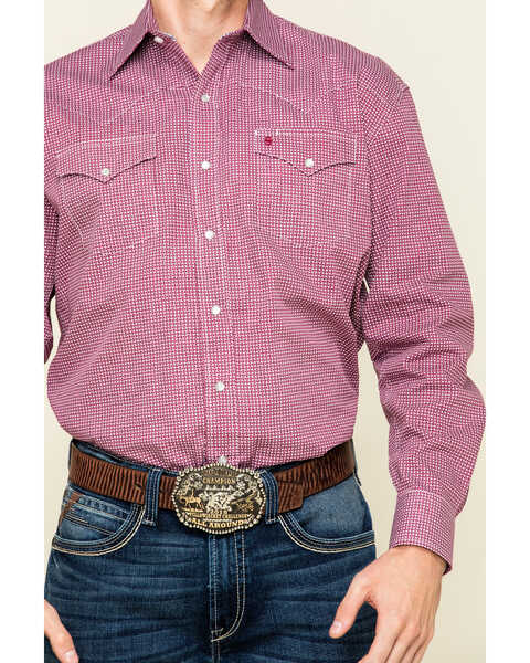 Image #4 - Stetson Men's Coffee Bean Geo Print Long Sleeve Western Shirt , Red, hi-res
