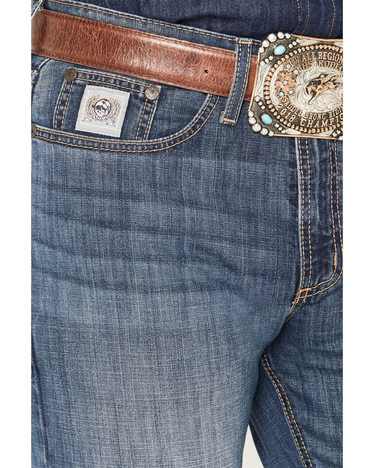Image #2 - Cinch Men's Silver Label Medium Stonewash Slim Straight Performance Stretch Denim Jeans, Medium Wash, hi-res