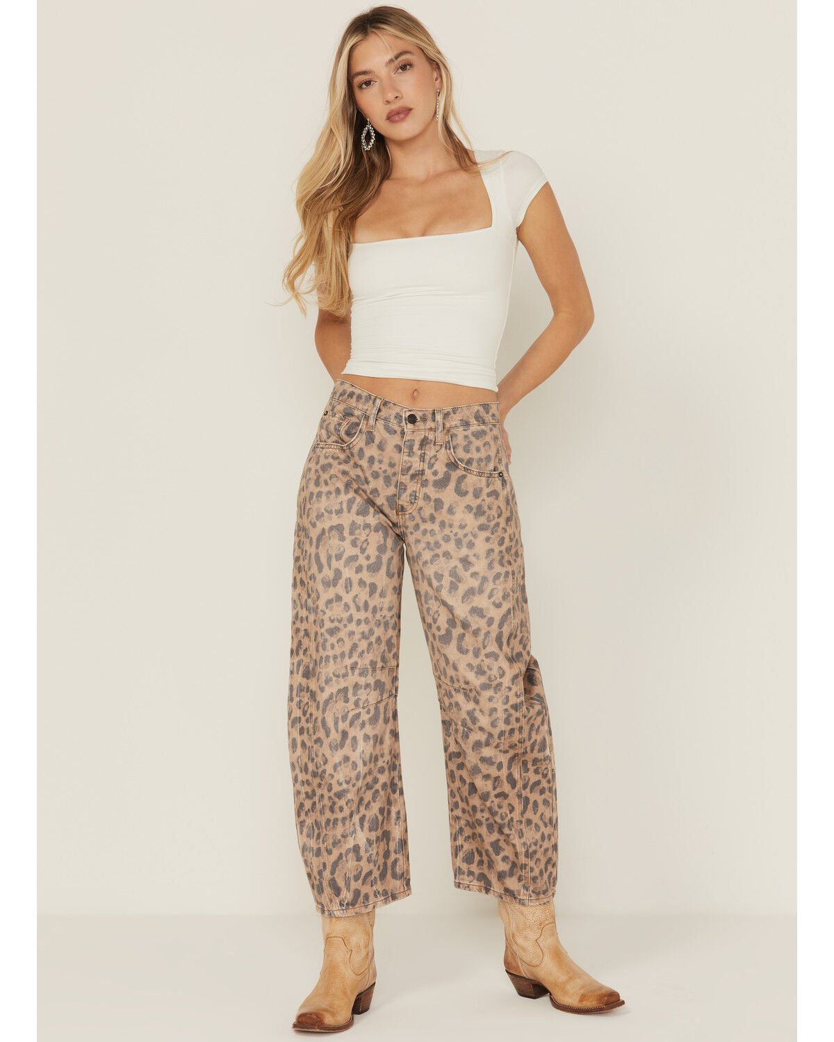 Image #1 - Free People Women's Good Luck Leopard Printed High Rise Barrel Jeans, Multi, hi-res