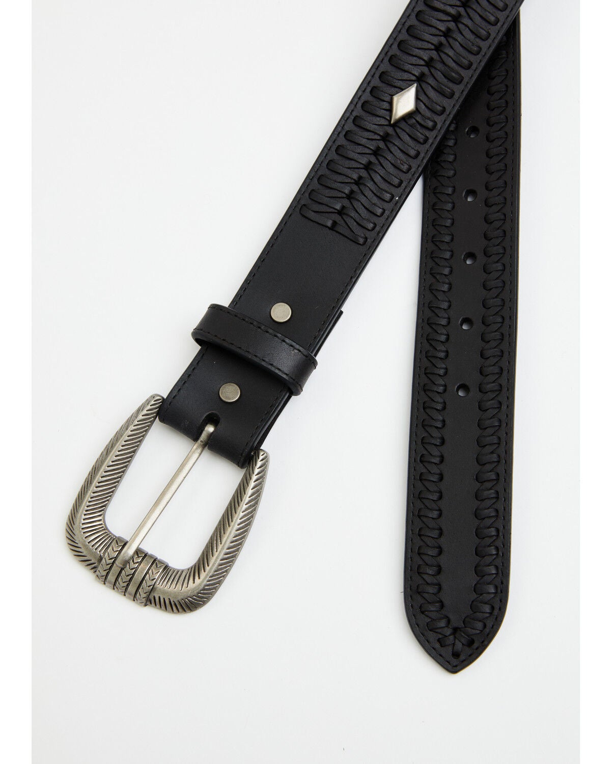 Image #2 - Cody James Men's Diamond Medallion Whipstitch Leather Belt, Black, hi-res