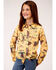 Five Star Girls' Retro Rodeo Print Western Shirt, Yellow, hi-res