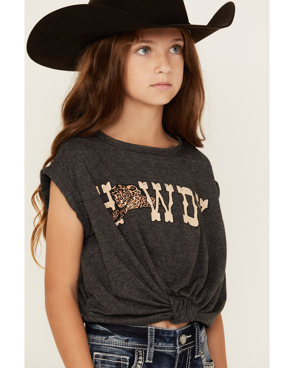 Image #2 - Saints & Hearts Girls' Howdy Tie Front Short Sleeve Graphic Tee, , hi-res
