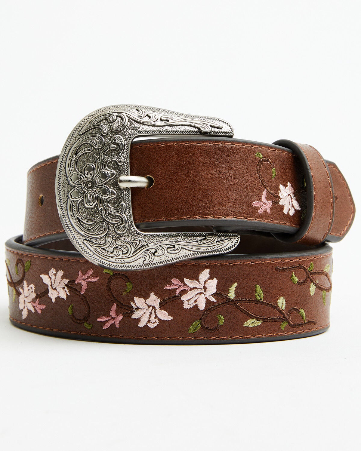 Shyanne Women's Floral Embroidered Belt, Brown, hi-res