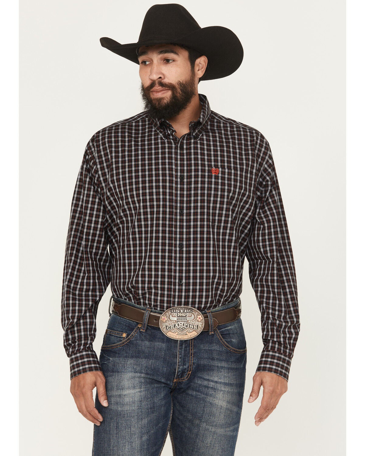 Image #1 - Cinch Men's Plaid Print Long Sleeve Button-Down Stretch Western Shirt, Black, hi-res