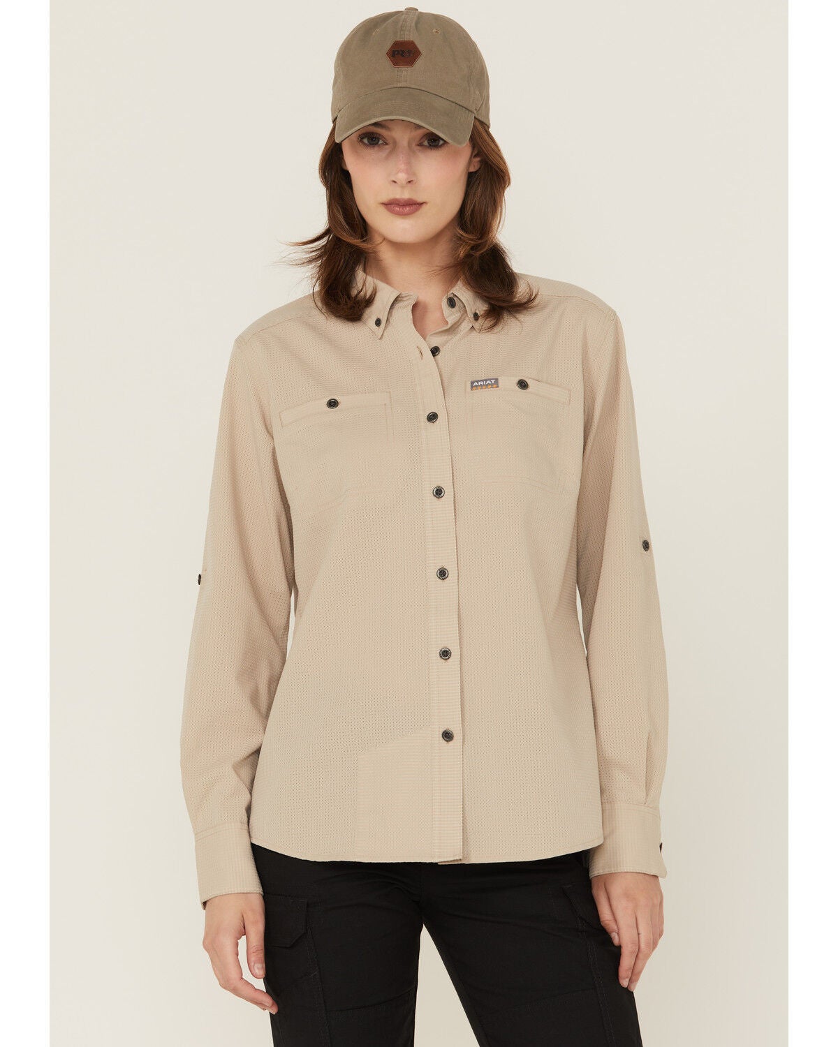 Ariat Women's Rebar Made Tough 360 Long Sleeve Button-Down Work Shirt, Grey, hi-res