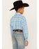 Panhandle Boys' Grid Plaid Print Long Sleeve Button Down Western Shirt, Turquoise, hi-res