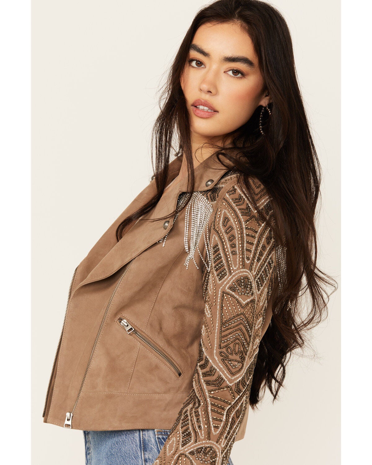 Image #3 - Wonderwest Women's Mountain Trail Embellished Suede Moto Jacket, , hi-res