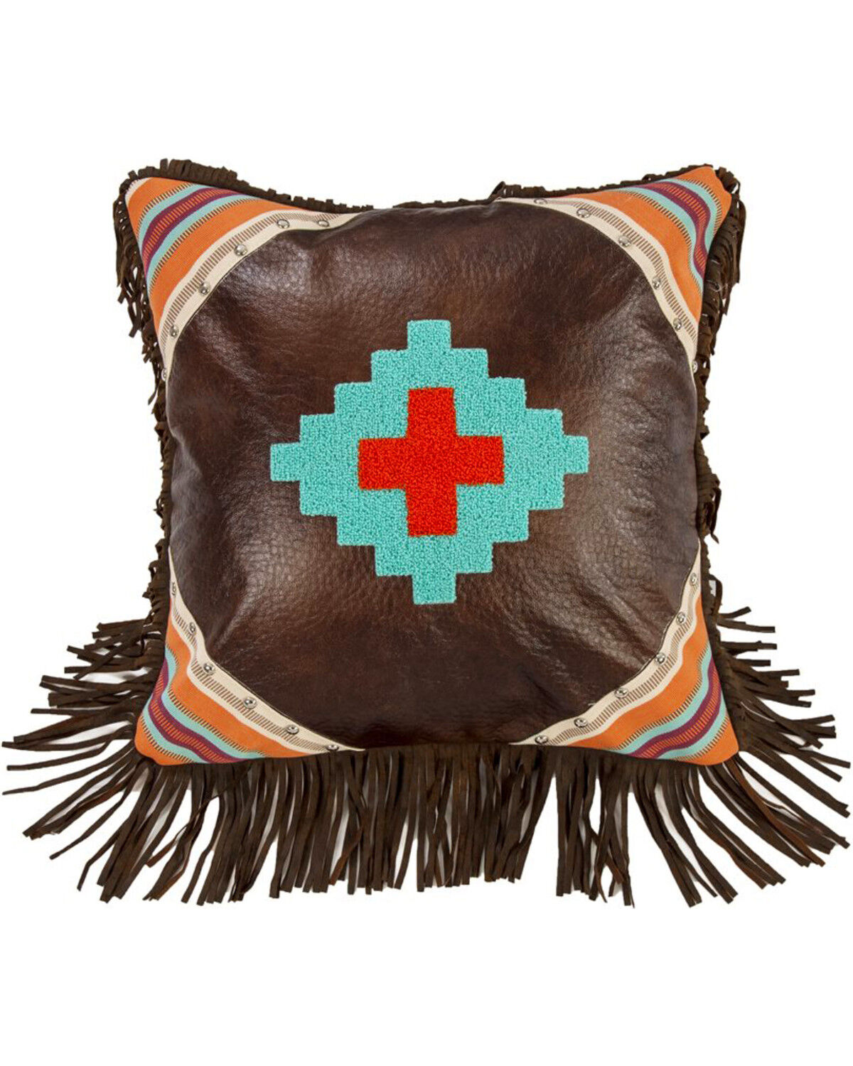 Image #1 - HiEnd Accents Embroidered Southwestern Fringe Pillow, Dark Brown, hi-res