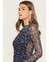 Image #2 - Ash & Violet Women's Paisley Print Long Sleeve Mesh Top, Blue, hi-res