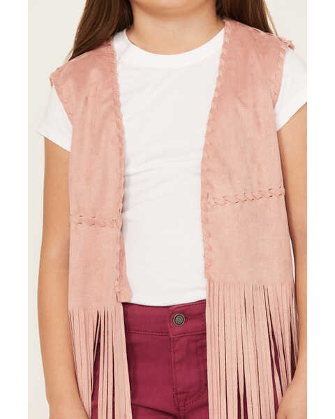 Image #3 - Fornia Girls' Fringe Faux Suede Vest, Pink, hi-res