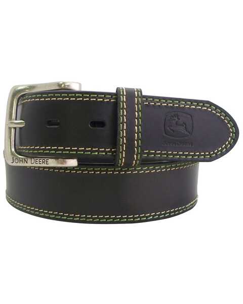 Image #1 - John Deere Brown Buffalo Leather Belt, , hi-res