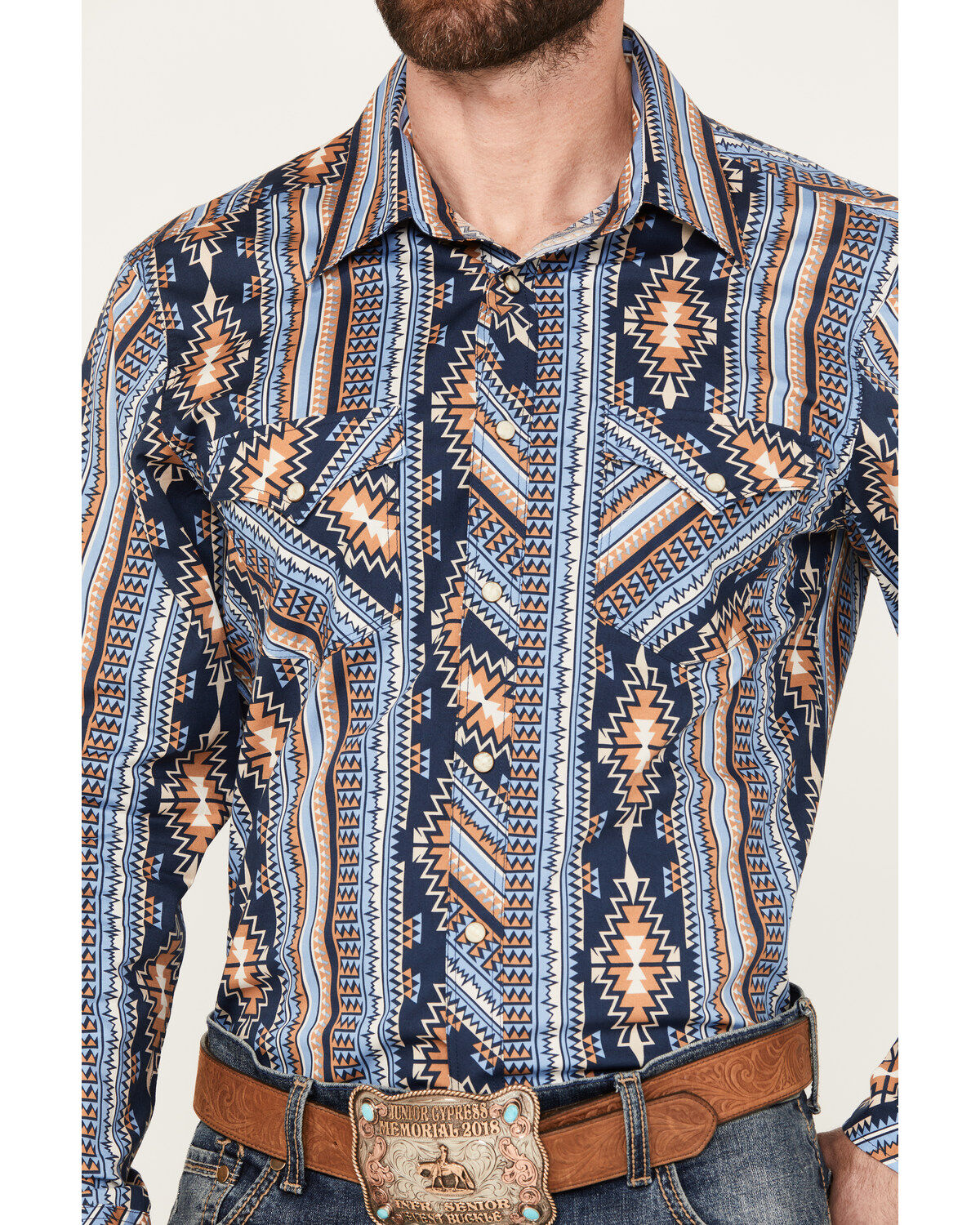 Image #3 - Rock & Roll Denim Men's Southwestern Print Long Sleeve Stretch Western Snap Shirt, , hi-res