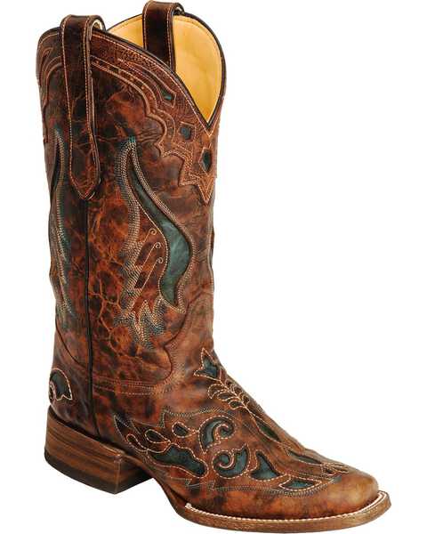 Image #1 - Corral Women's Square Toe Inlay Western Boots, , hi-res