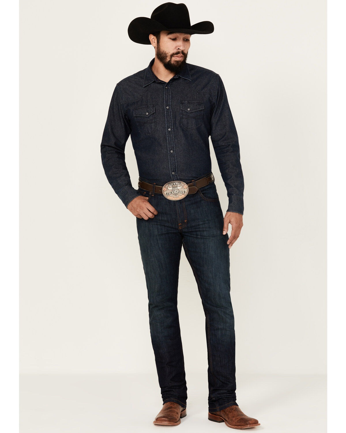 Image #1 - Kimes Ranch Men's Roger Dark Wash Stretch Slim Bootcut Jeans, Blue, hi-res