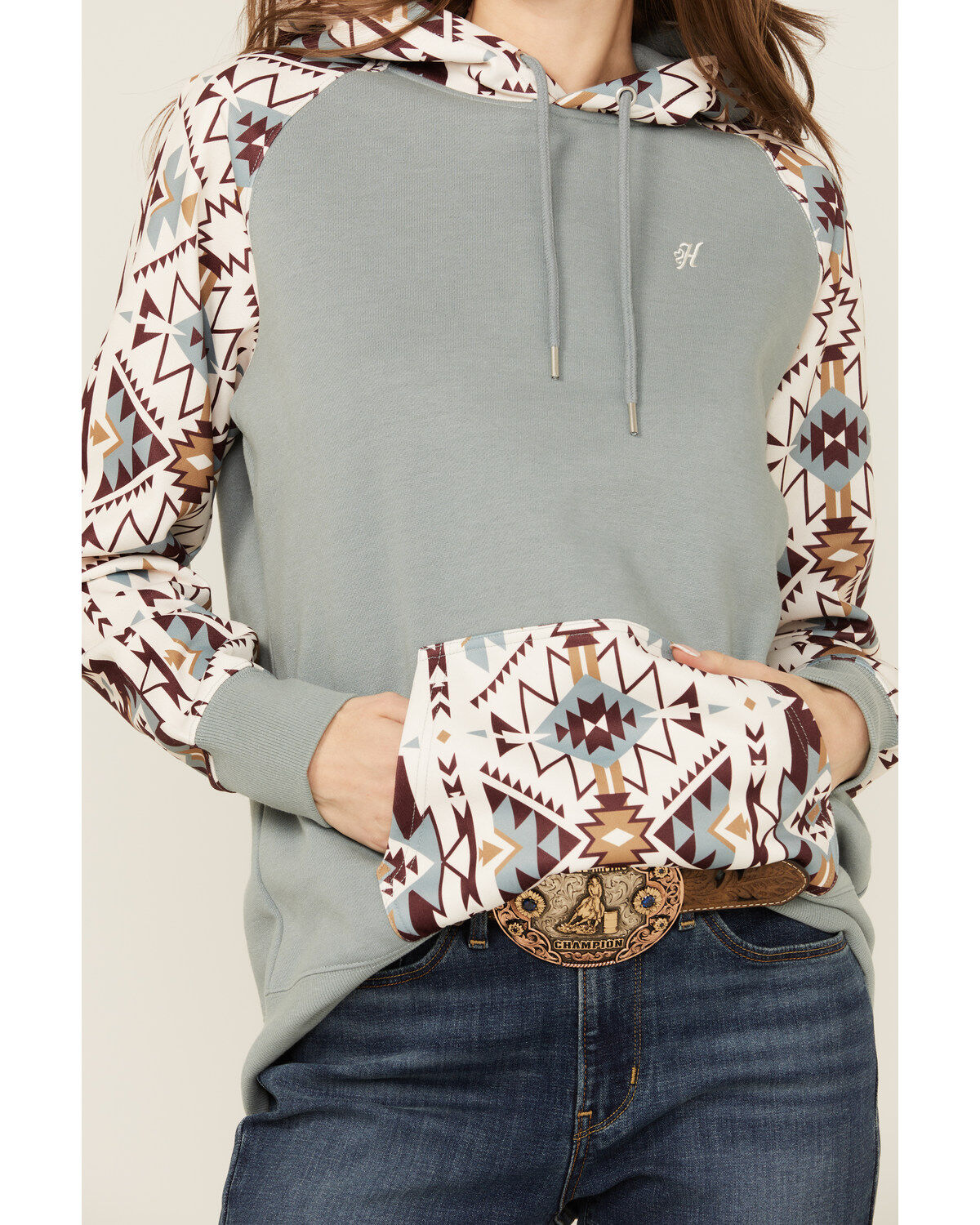 Image #3 - Hooey Women's Southwestern Print Hoodie, Blue, hi-res