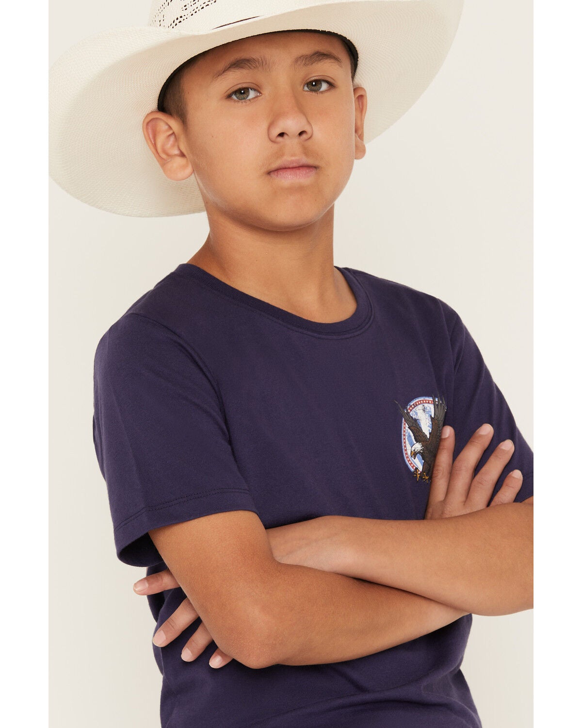 Image #3 - Sable Sky Boys' Eagle And Flag Short Sleeve Graphic T-Shirt, Navy, hi-res