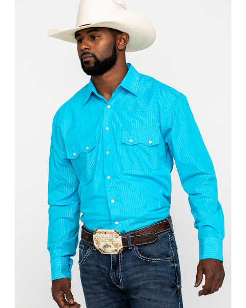 Image #1 - Resistol Men's Turquoise Sam Striped Long Sleeve Western Shirt , , hi-res