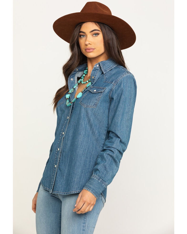 Stetson Women's Denim Desert Embroidered Long Sleeve Western Shirt