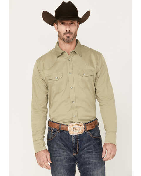 Blue Ranchwear Men's Twill Long Sleeve Snap Shirt, Beige/khaki, hi-res