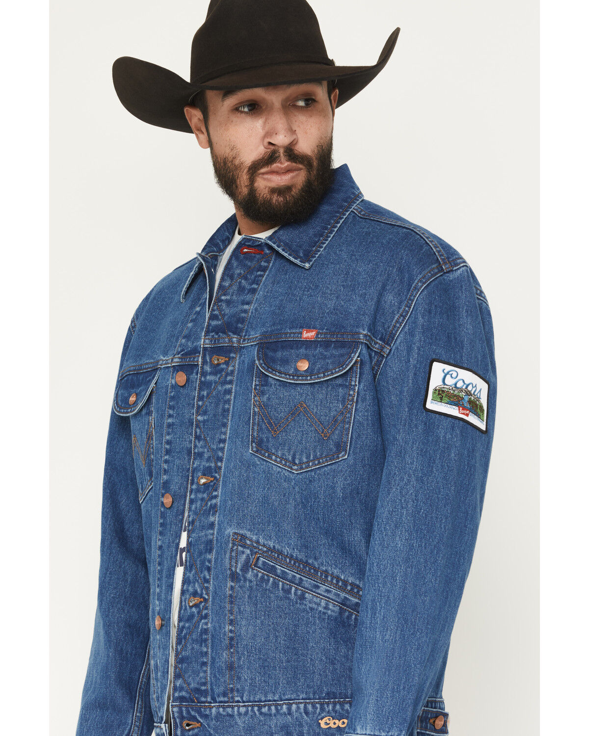 Image #2 - Wrangler X Coors Banquet Men's Denim Western Jacket, Medium Wash, hi-res