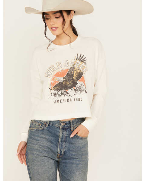 White Crow Women's American Eagle Long Sleeve Graphic Waffle Tee, White, hi-res