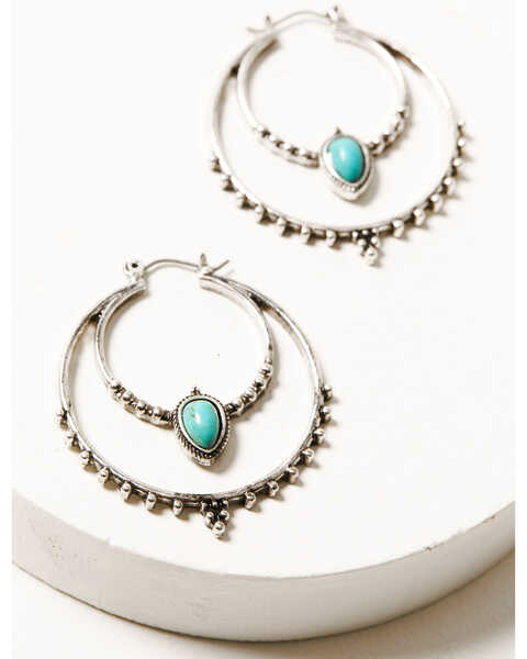 Image #2 - Prime Time Jewelry Women's Silver & Turquoise Double Hoop Beaded Earrings, Silver, hi-res