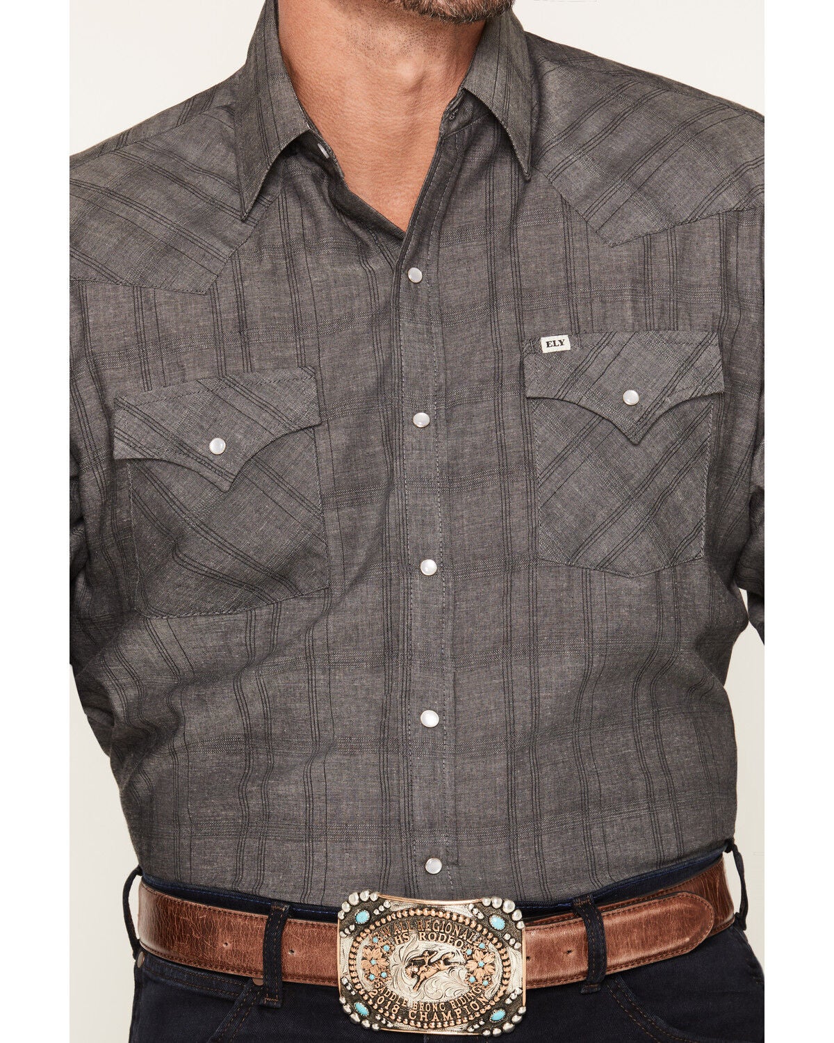 Image #3 - Ely Walker Men's Chambray Long Sleeve Pearl Snap Western Shirt, Black, hi-res