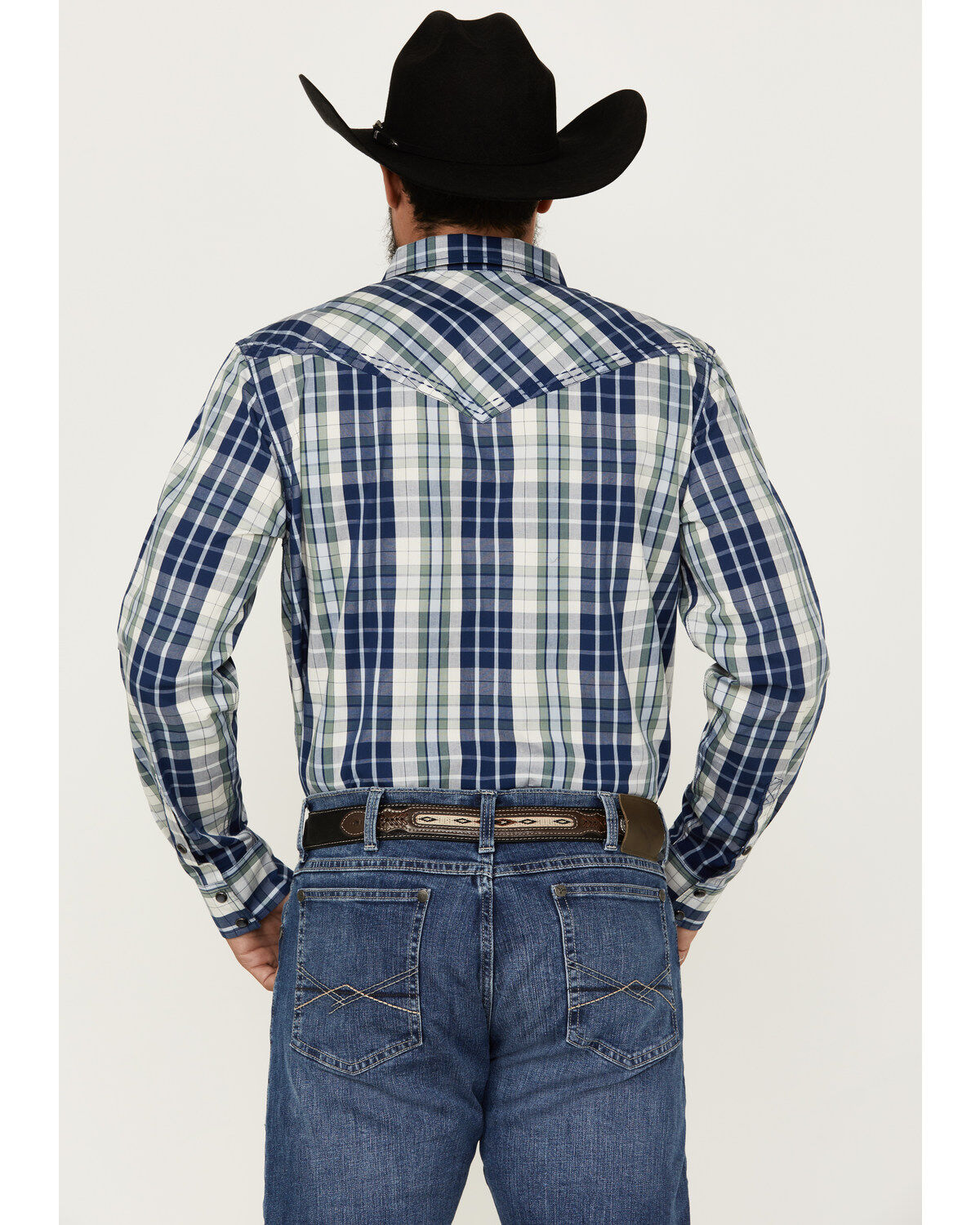 Image #4 - Cody James Men's Cole Plaid Print Long Sleeve Pearl Snap Western Shirt, Cream, hi-res