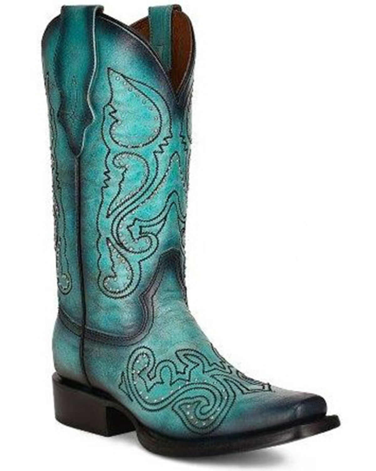 Image #1 - Circle G Women's Studded Western Boots - Square Toe, Turquoise, hi-res
