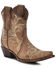 Image #1 - Circle G Women's Embroidered Ankle Booties - Snip Toe, Tan, hi-res