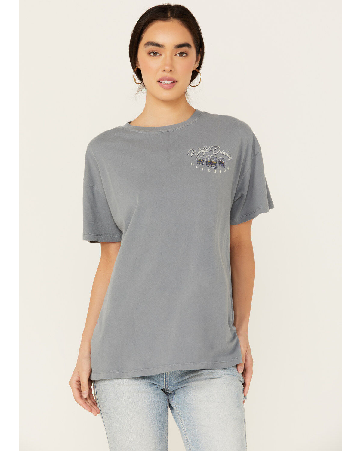 Image #2 - Cleo + Wolf Women's Wishful Drinking Oversized Short Sleeve Graphic Tee, Slate, hi-res