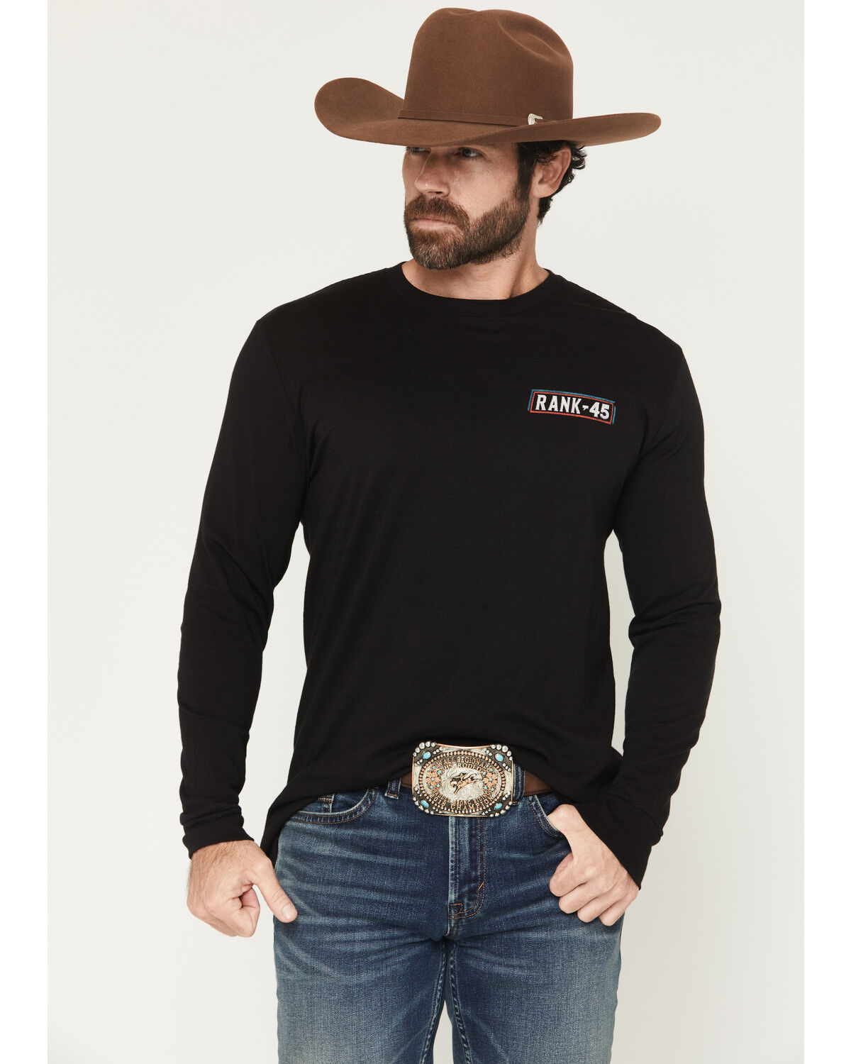 Image #2 - RANK 45® Men's Rodeo Tradition Long Sleeve Graphic T-Shirt, Black, hi-res