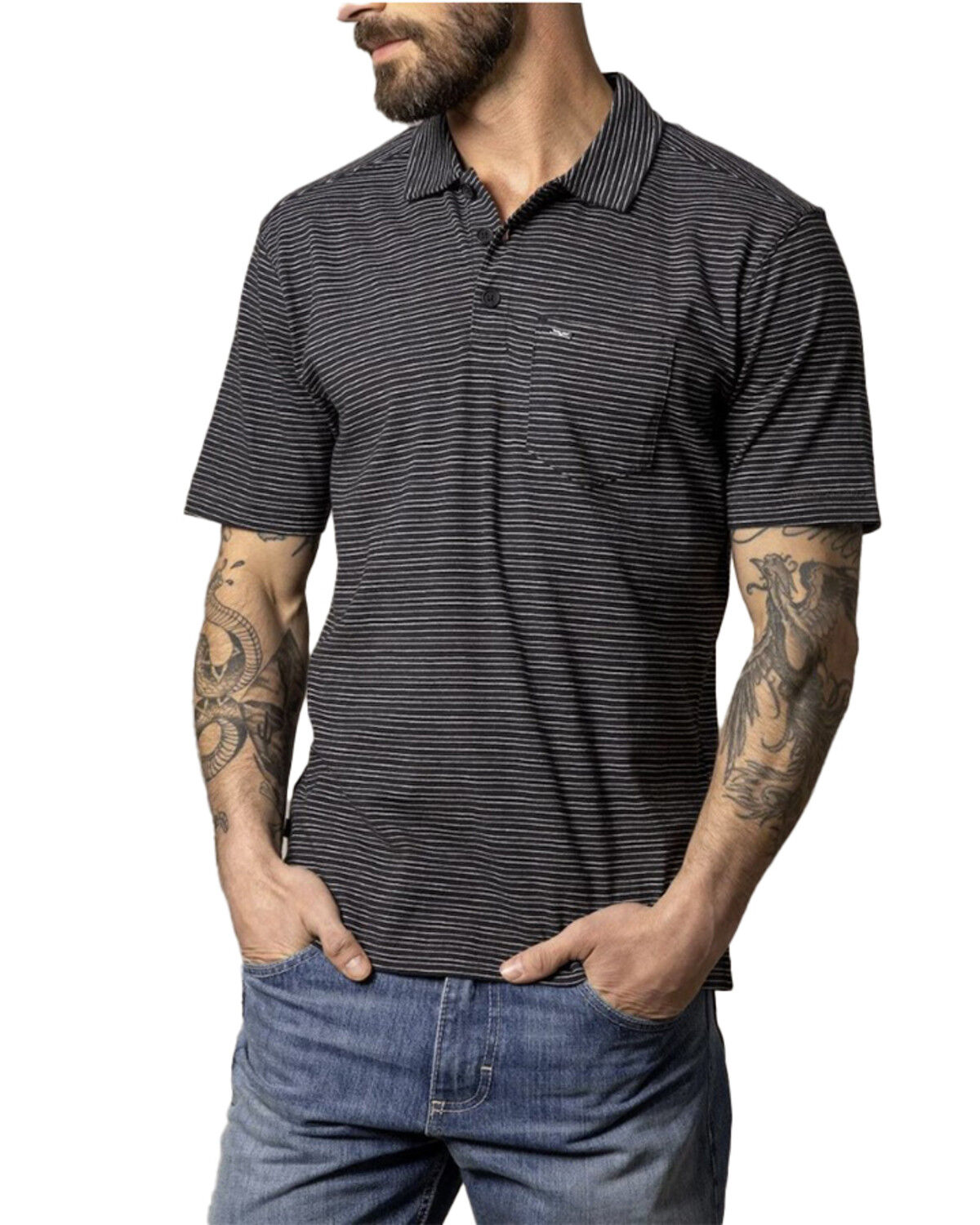 Image #3 - Kimes Ranch Men's Harlan Striped Short Sleeve Button-Down Polo Shirt, Black, hi-res