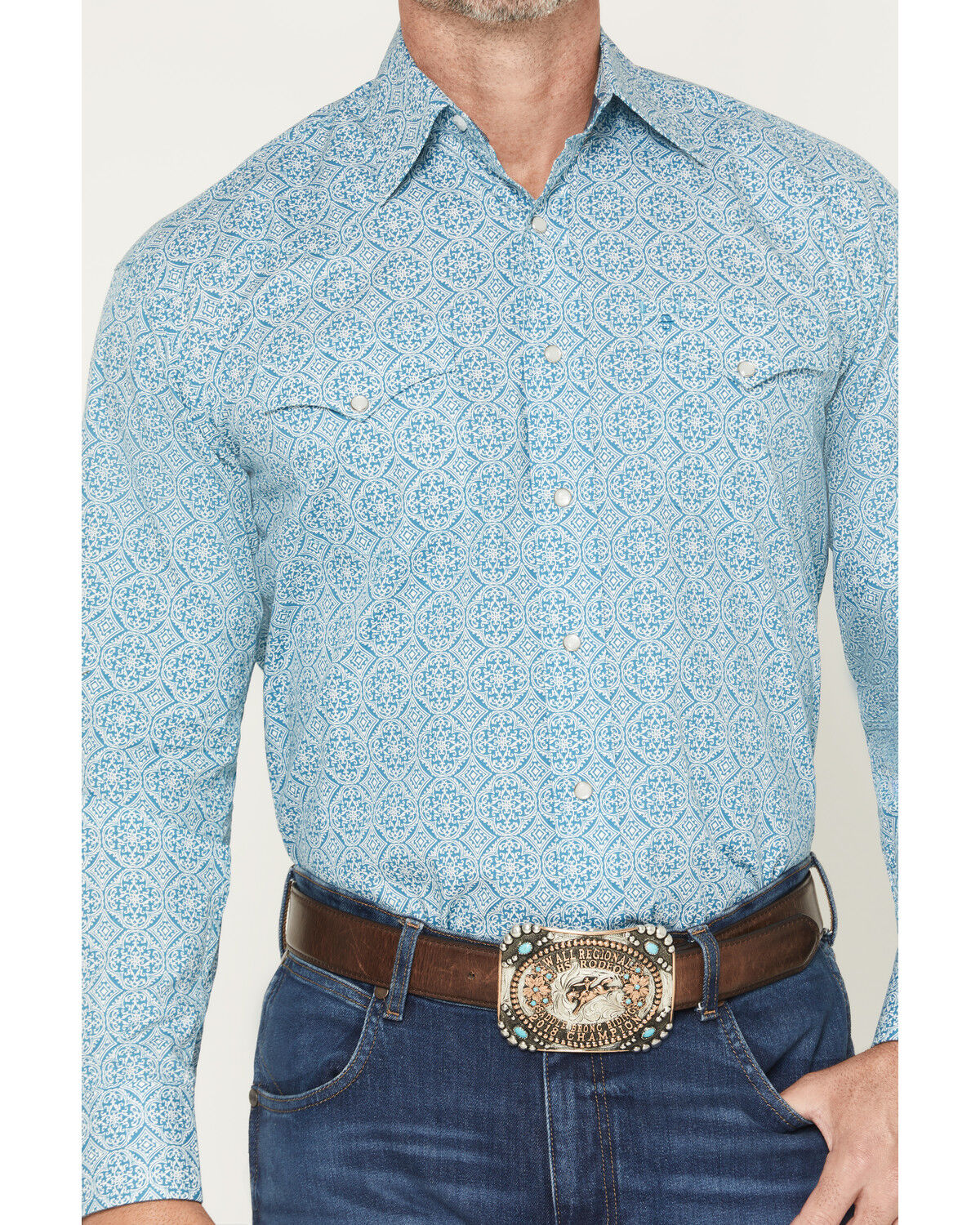 Image #3 - Stetson Men's Medallion Print Long Sleeve Pearl Snap Western Shirt, Green, hi-res