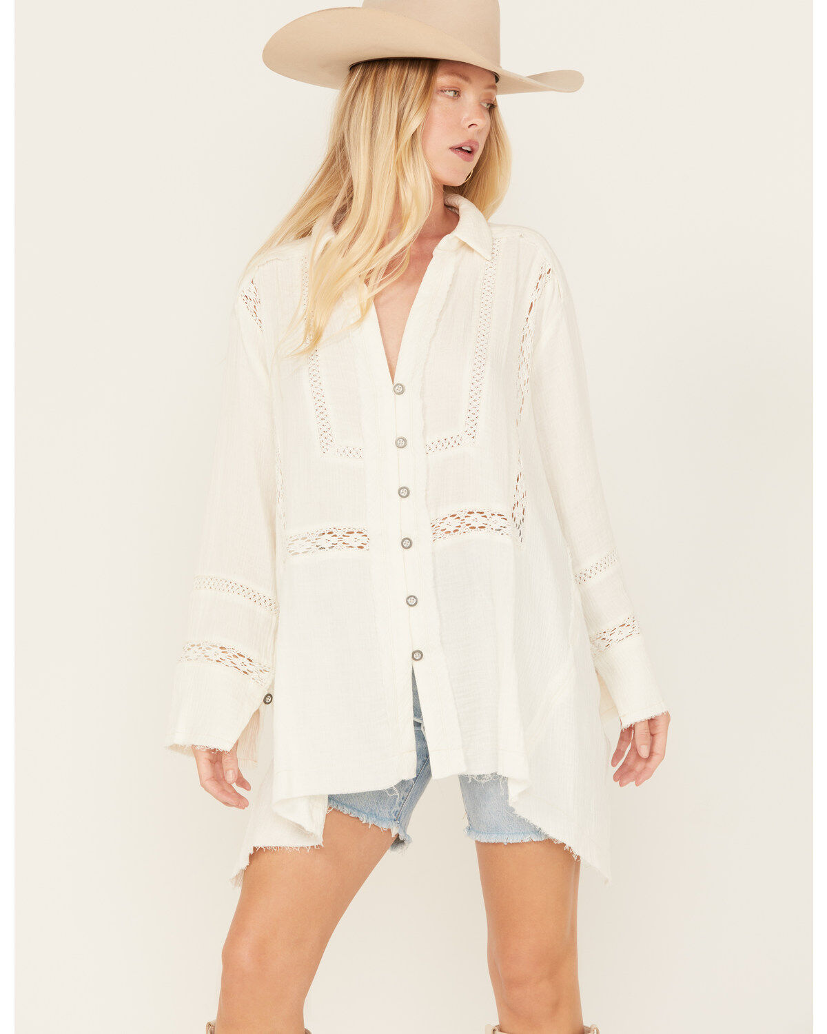 Image #1 - Free People Women's Ranch Wash Long Sleeve Top, White, hi-res