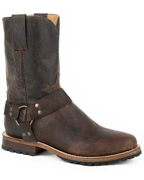 Image #1 - Stetson Men's Puncher Harness Oily Goat Moto Boots - Round Toe , Brown, hi-res