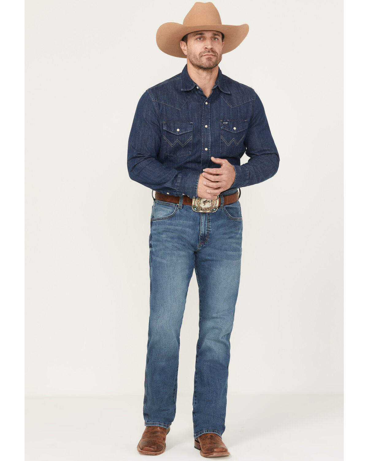 Image #1 - Wrangler Retro Men's 77MWZ Harris Medium Wash Slim Bootcut Stretch Denim Jeans, Medium Wash, hi-res