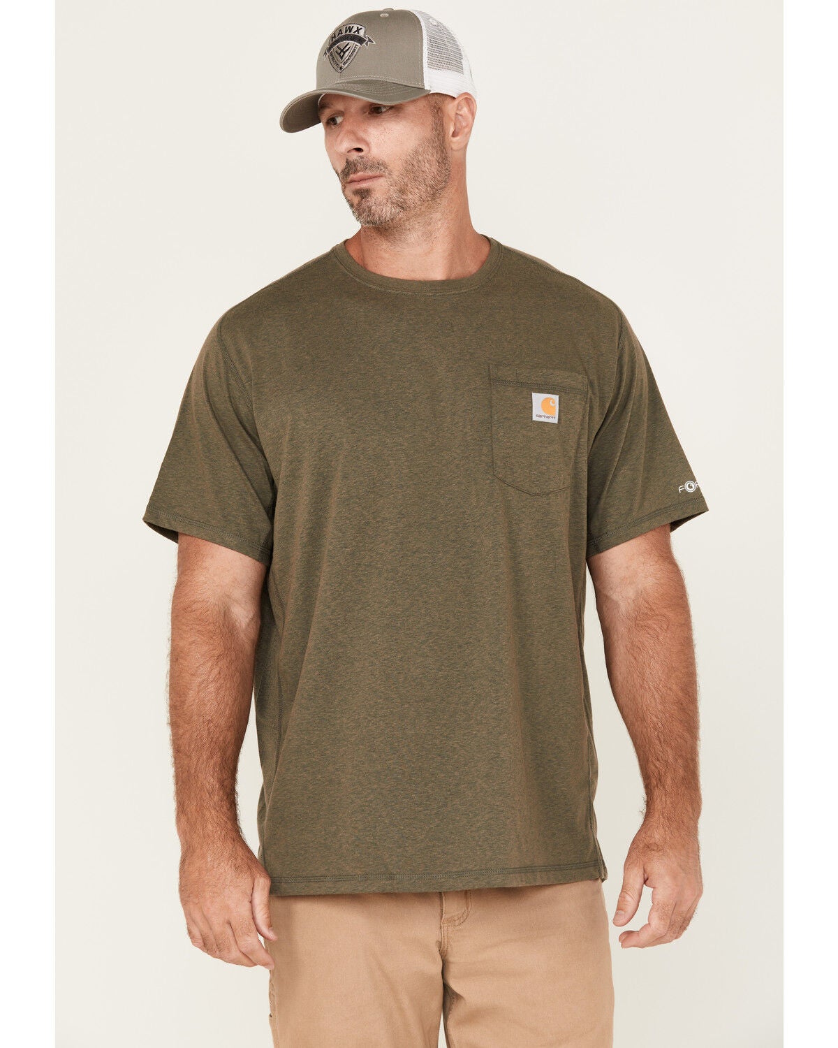 Carhartt Men's Force Relaxed Fit Midweight Short Sleeve Pocket T-Shirt, Green, hi-res