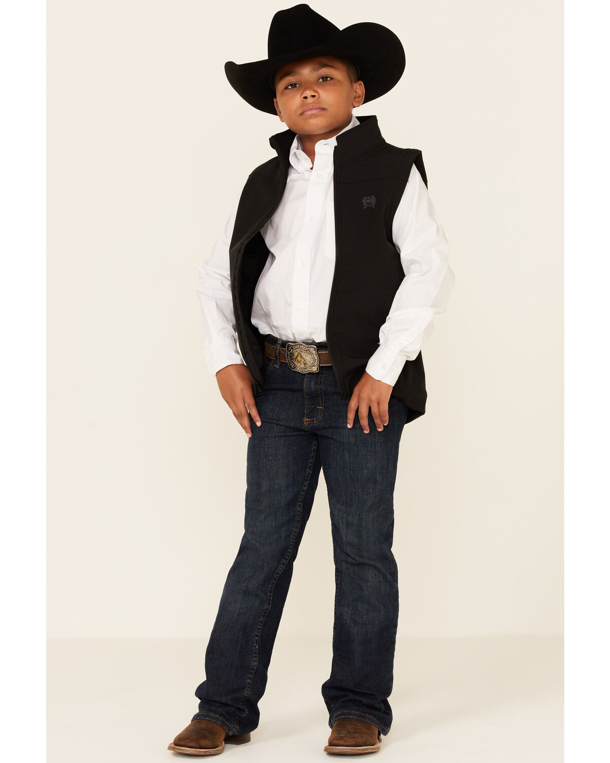 Image #2 - Cinch Boys' Solid Bonded Zip-Up Vest, Black, hi-res