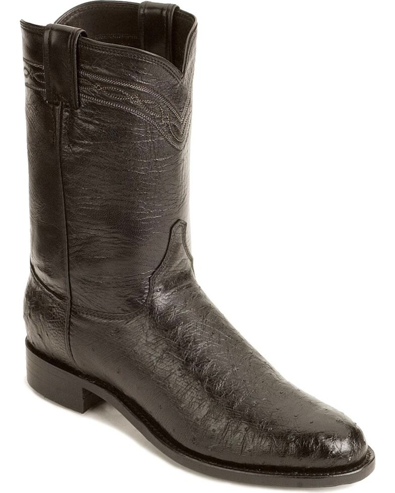 Justin Men's Smooth Ostrich Roper Western Boots, Black, hi-res
