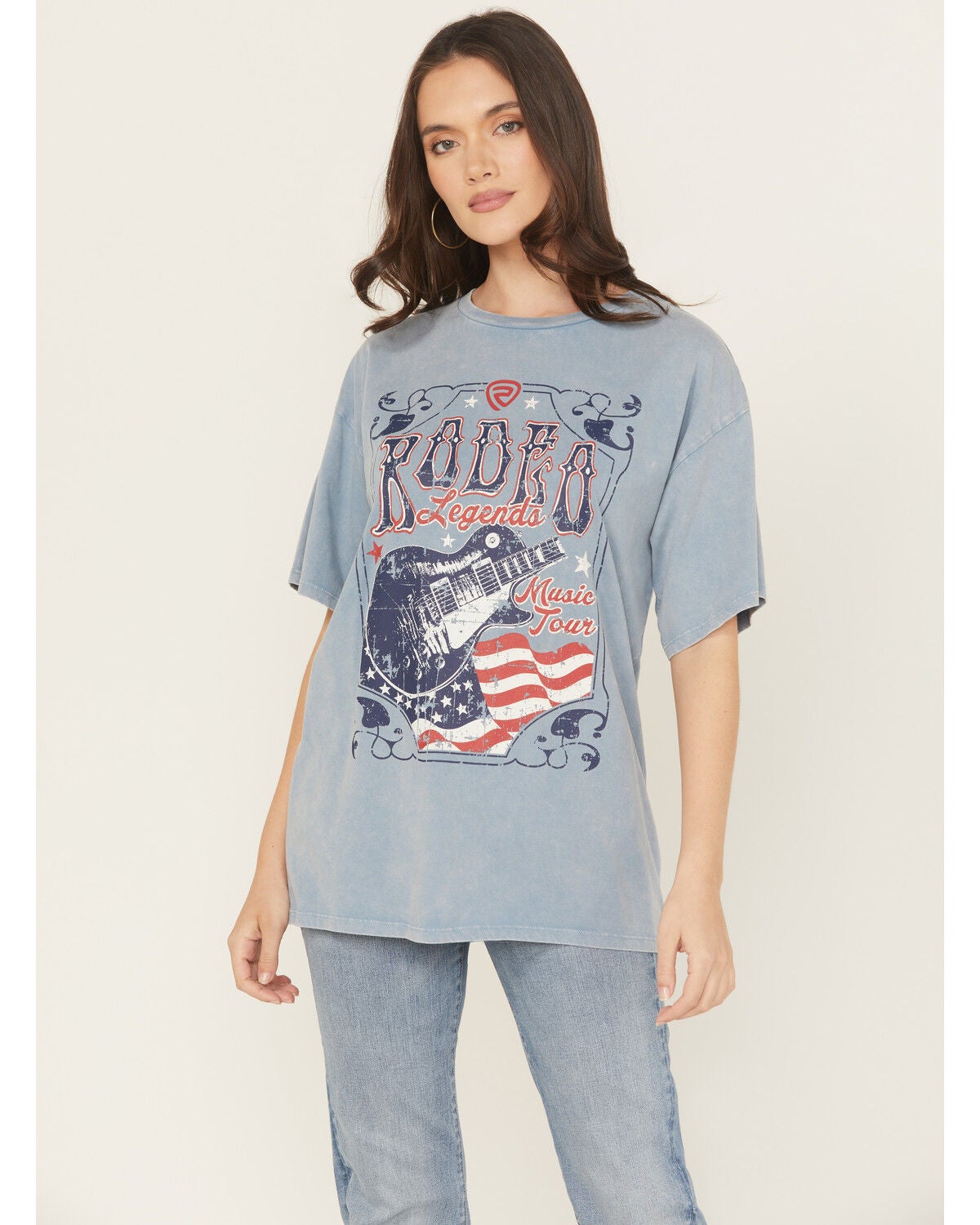 Rock & Roll Denim Women's Rodeo Guitar Short Sleeve Graphic Tee, Blue, hi-res