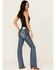 Image #1 - Miss Me Women's Medium Wash Embroidered 34" Bootcut Stretch Denim Jeans, Medium Wash, hi-res