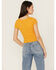 Image #4 - Shyanne Women's V Neck Short Sleeve Stretch Knit Top, Gold, hi-res