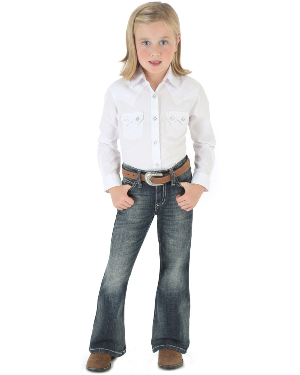 Image #2 - Wrangler Girls' Dark Wash Boot Cut Jeans, Denim, hi-res