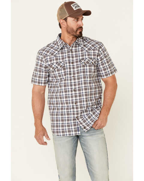 Image #1 - Moonshine Spirit Men's Fence Post Plaid Short Sleeve Snap Western Shirt , White, hi-res