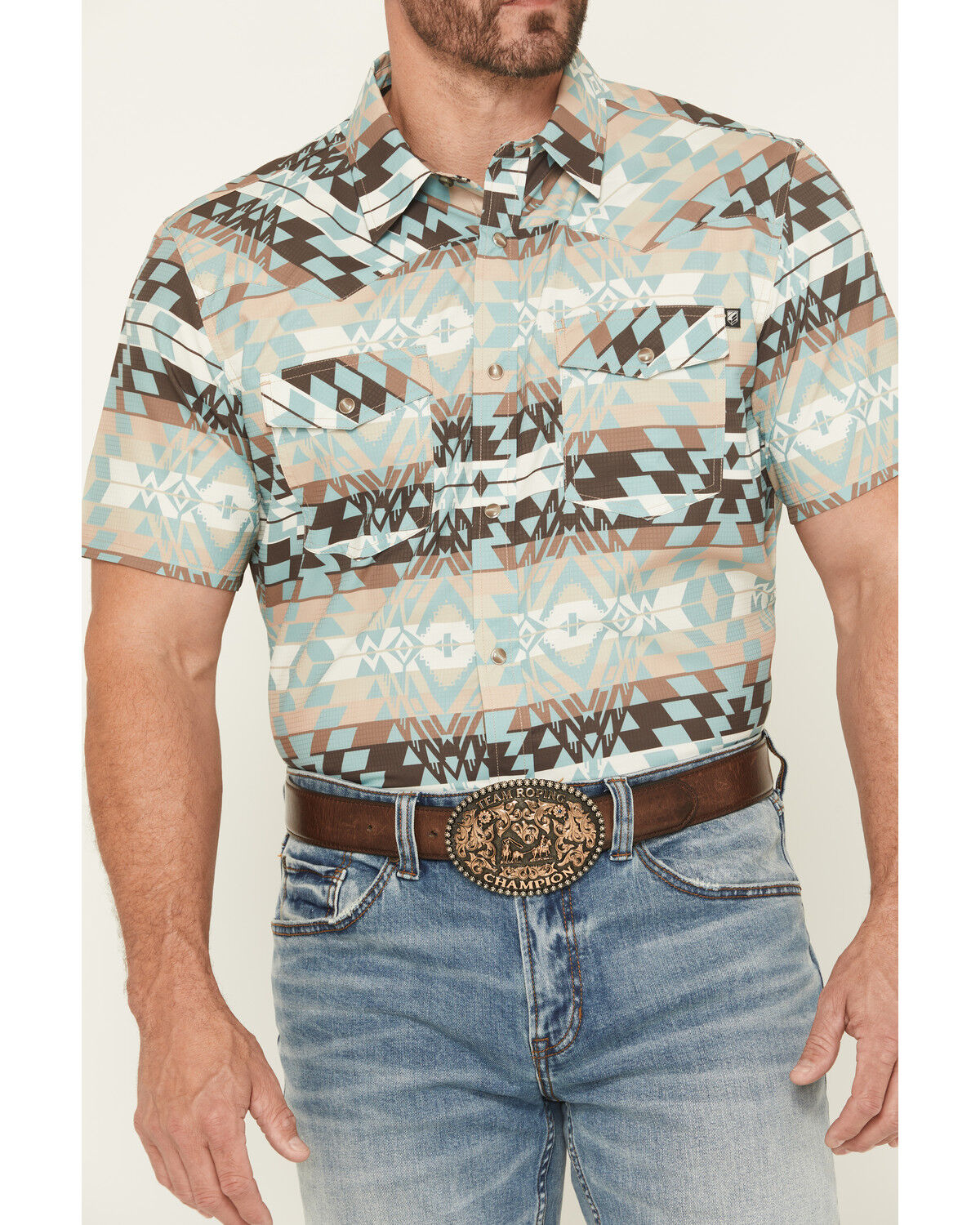 Image #3 - RANK 45® Men's Eagle Pass Southwestern Print Short Sleeve Snap Performance Western Shirt, Multi, hi-res