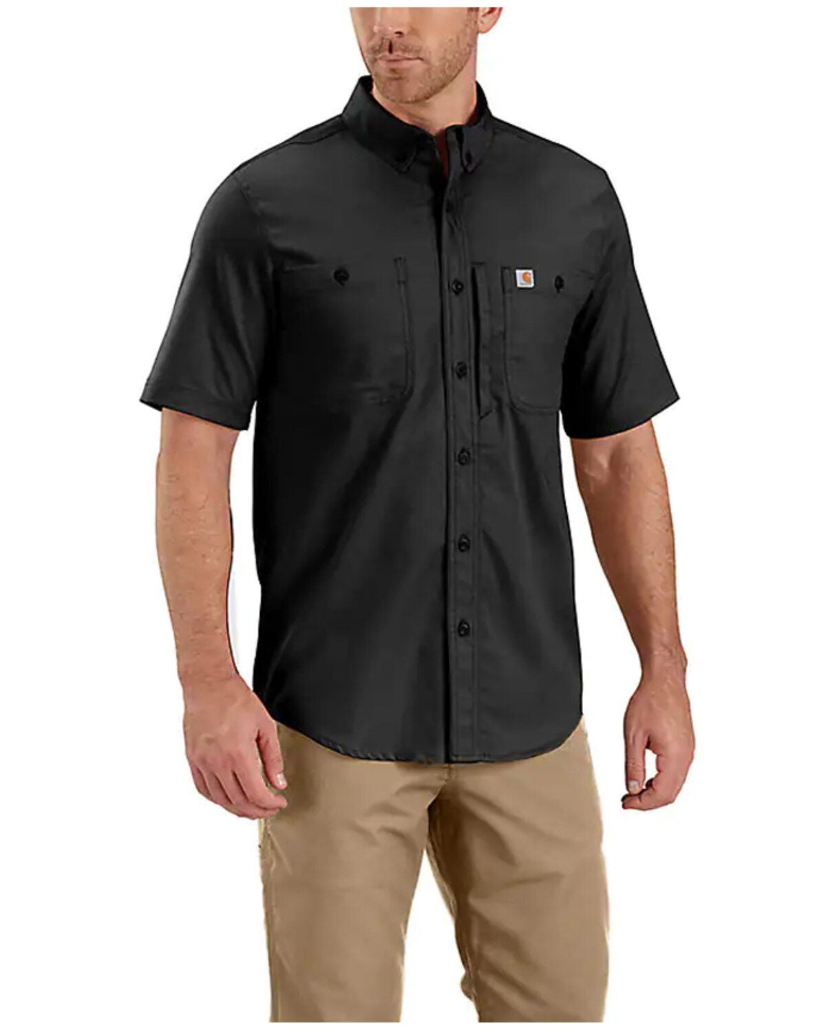 Image #1 - Carhartt Men's Loose Fit Midweight Chambray Short Sleeve Button-Down Shirt, , hi-res